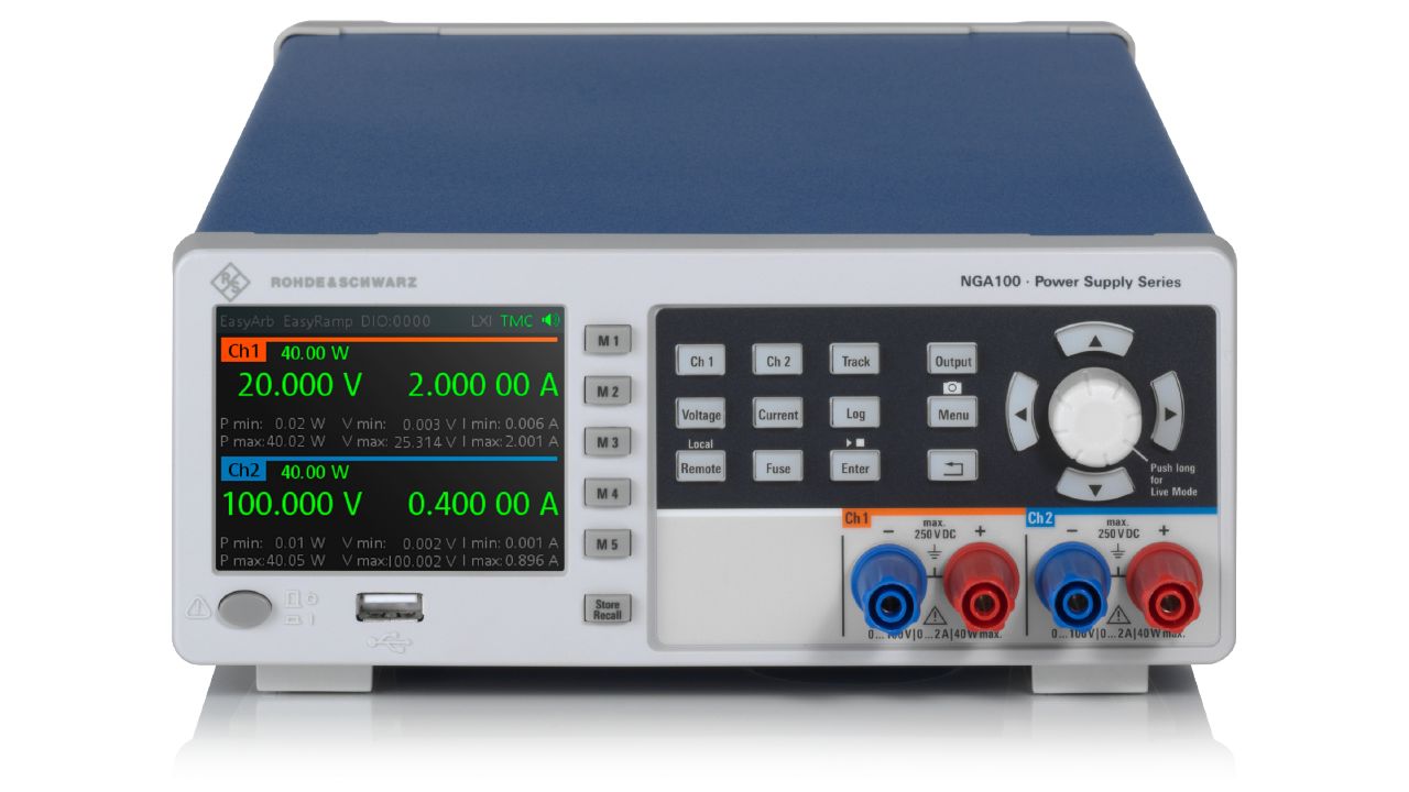 R&S®NGA100 系列 入門級線性直流電源供應器（35 V / 100 V，單／雙通道） 角度 3